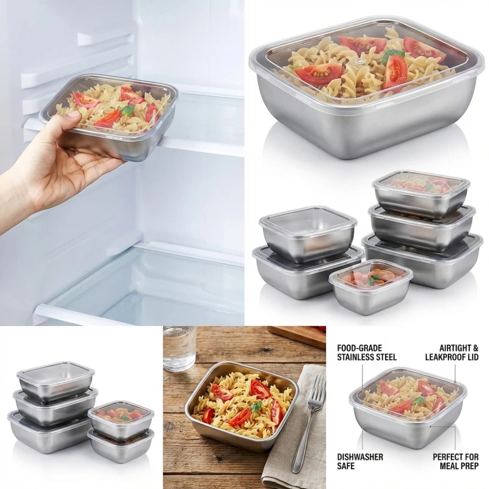 6 SZT. Pojemników na żywność z – Food Storage Stainless Steel Containers recenzja i cena